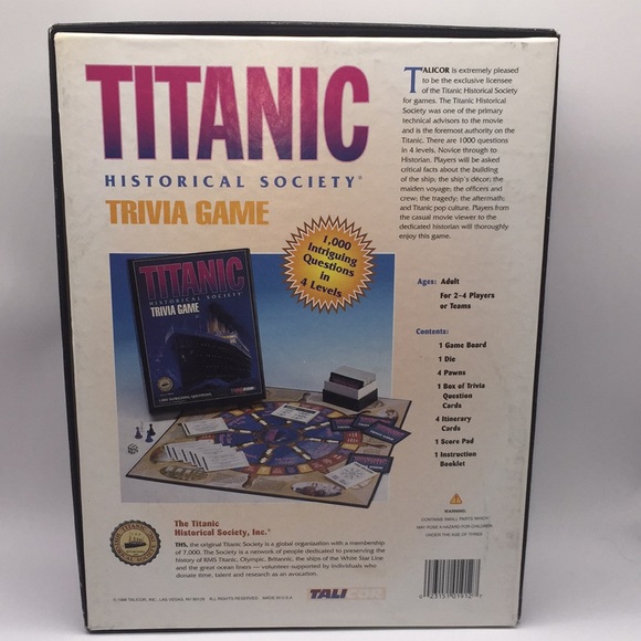 Titanic Historical Society Trivia Board Game Vintage 1998 - Picture 3 of 11
